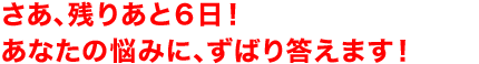 さあ、残りあと6日!あなたの悩みに、ずばり答えます!
